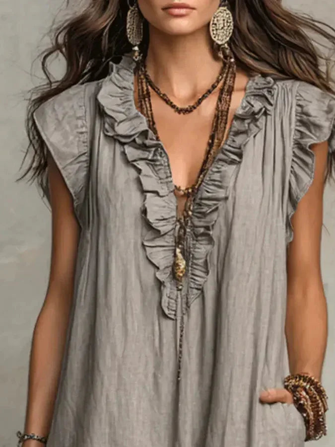 Front view of the Saskia long maxi dress in a different color, highlighting its versatile appeal.