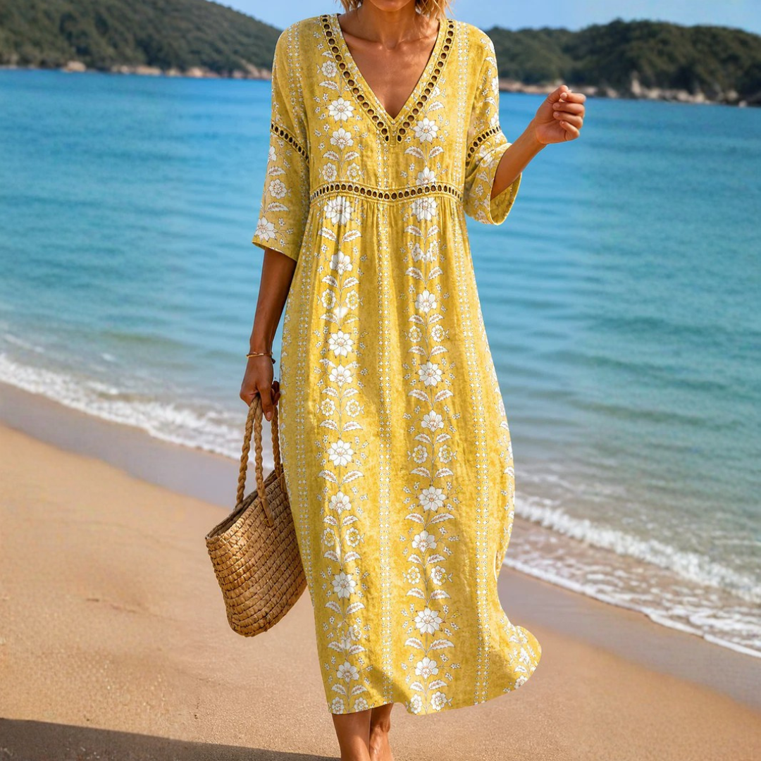 Rhoda - Yellow Floral Midi Dress product image