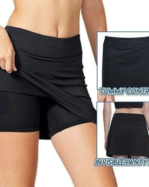 Front view of a light gray anti-chafing active skort, highlighting its sleek design and practical appeal.