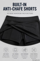 Side view of the blue-green active skort, displaying the full range of motion offered by its cut.