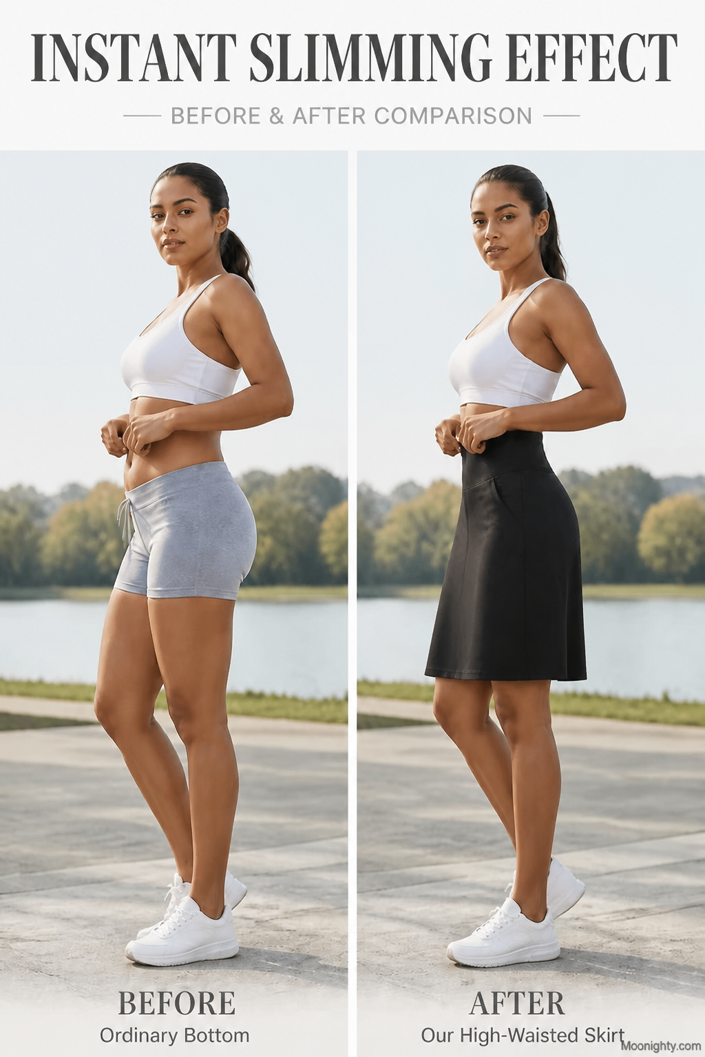 Close-up of the breathable fabric on the black skort, emphasizing its soft feel and quality construction.