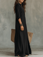 Close-up of the long sleeve detail on a brown long sleeve maxi dress, ensuring comfort.