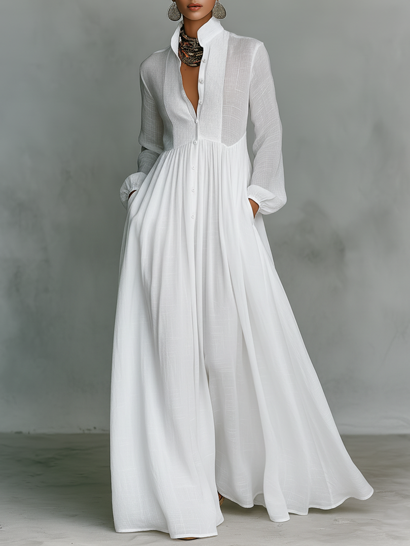 Romilly | Patchwork Stand-Collar Maxi Dress
