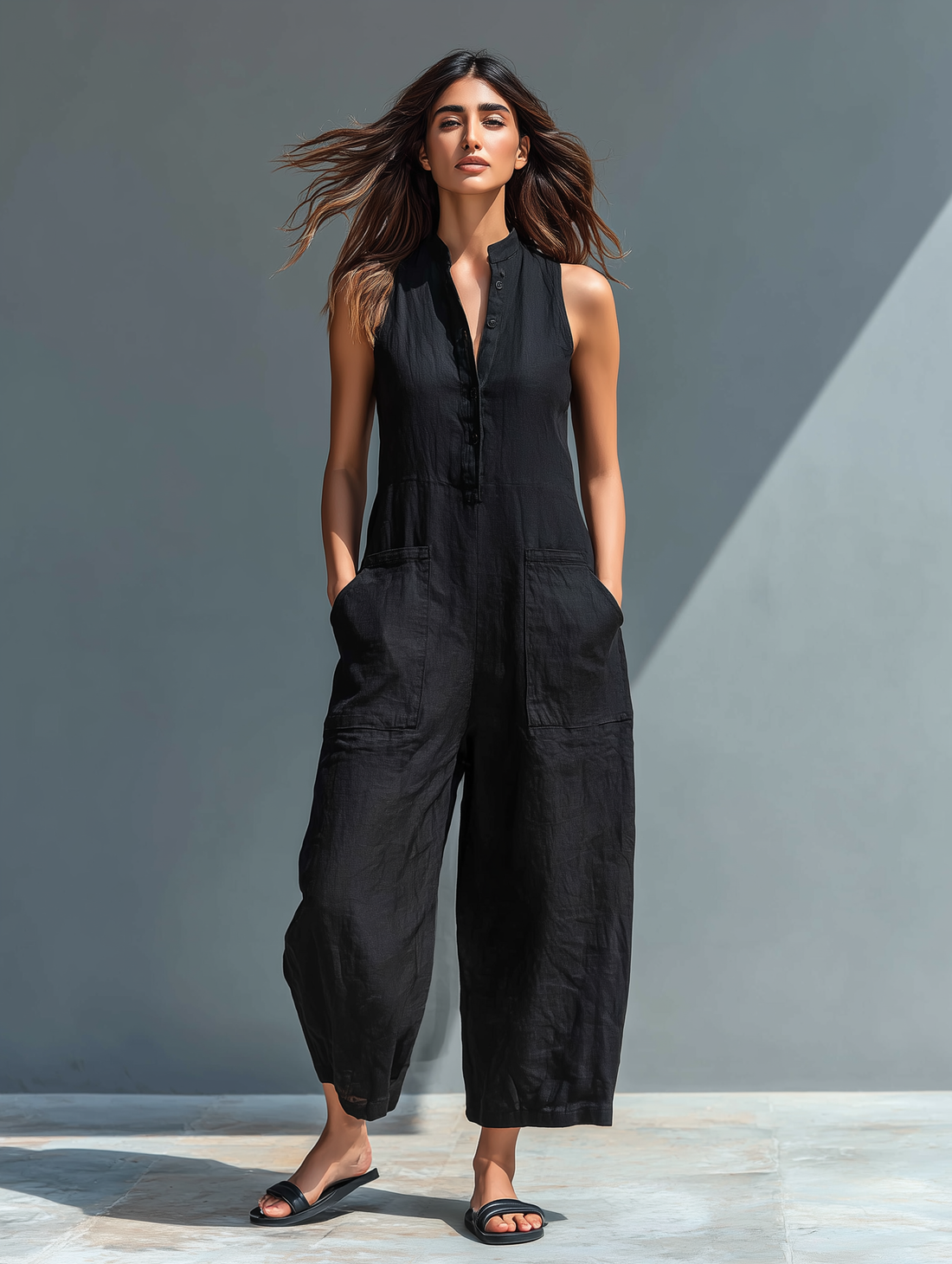 Ottoline | Sleeveless High-Neck Linen-Blend Jumpsuit