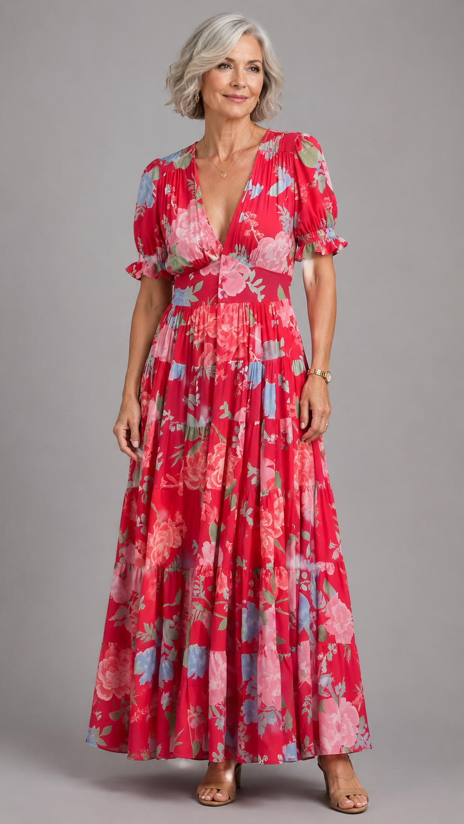 Alessia Elegant Floral V-Neck Dress