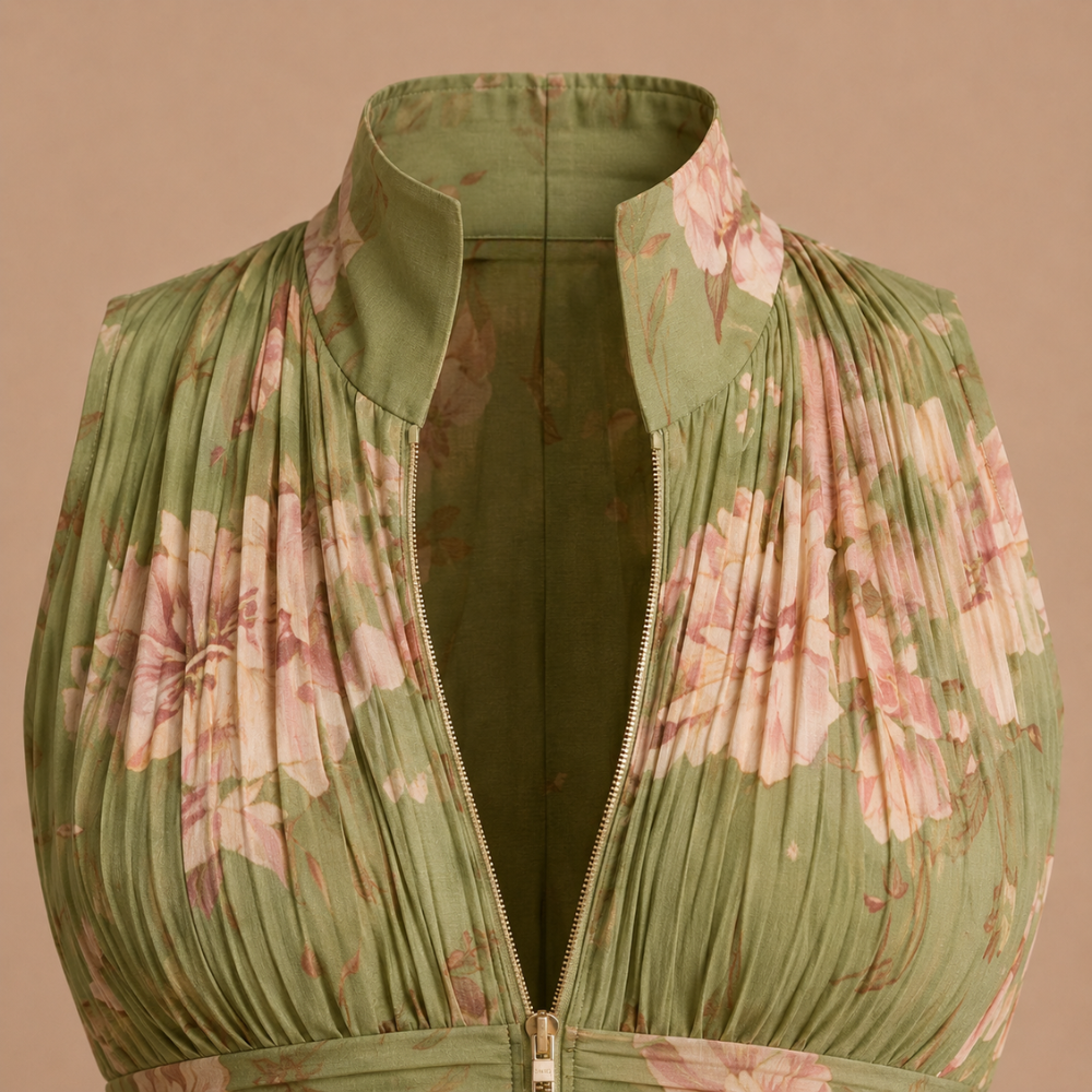 Side profile of a model wearing the green wide-leg women's jumpsuit, showcasing its flowing silhouette.