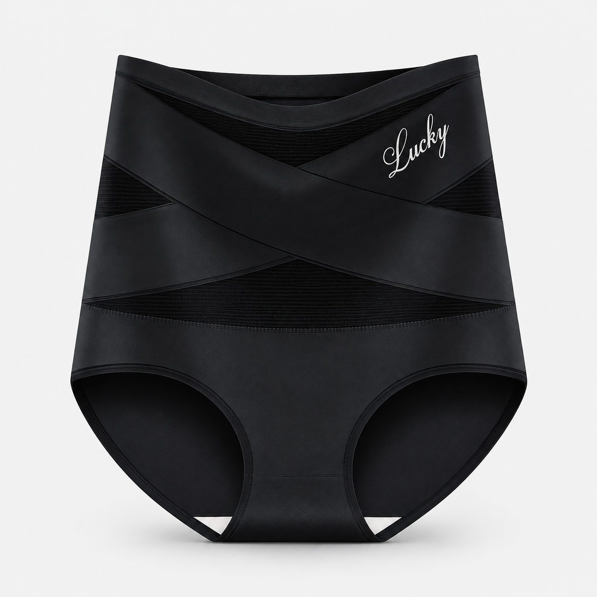 Comparison shot of the shaping underwear next to a regular brief, showing the high-waisted coverage.