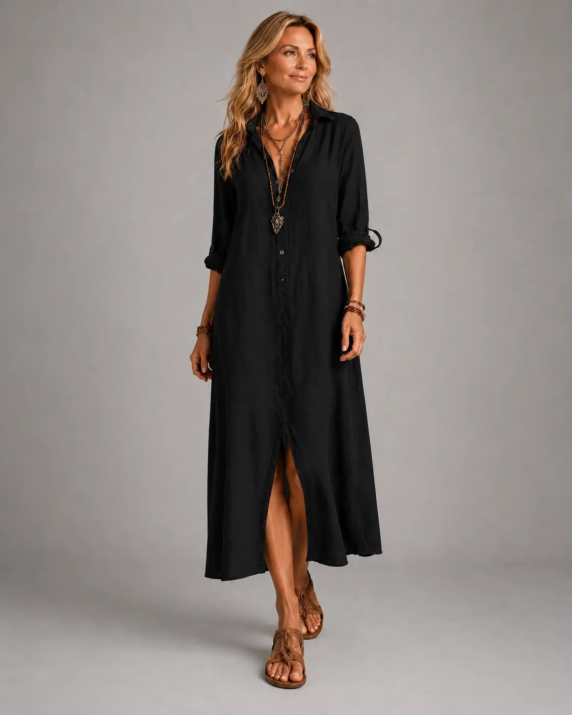 Maeve - Flowy Button-Front Maxi Dress Long Sleeve Maxi Dress product image