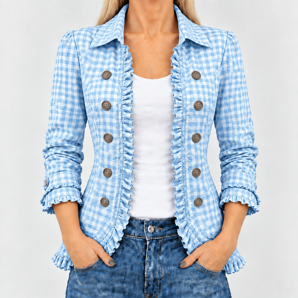 Henrietta | Gingham Ruffle Button-Up Jacket