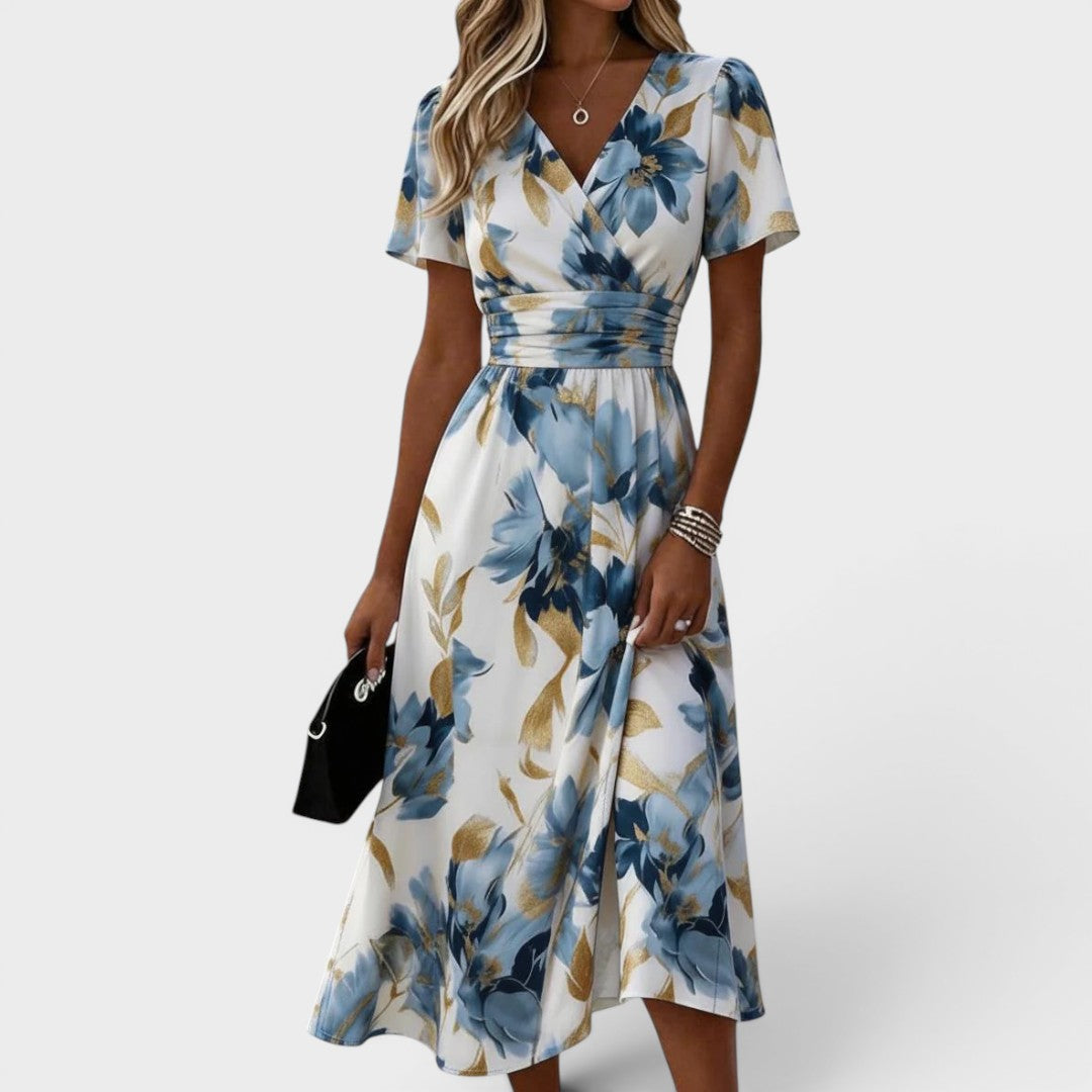 Solange | Floral Wrap Waist Midi Dress