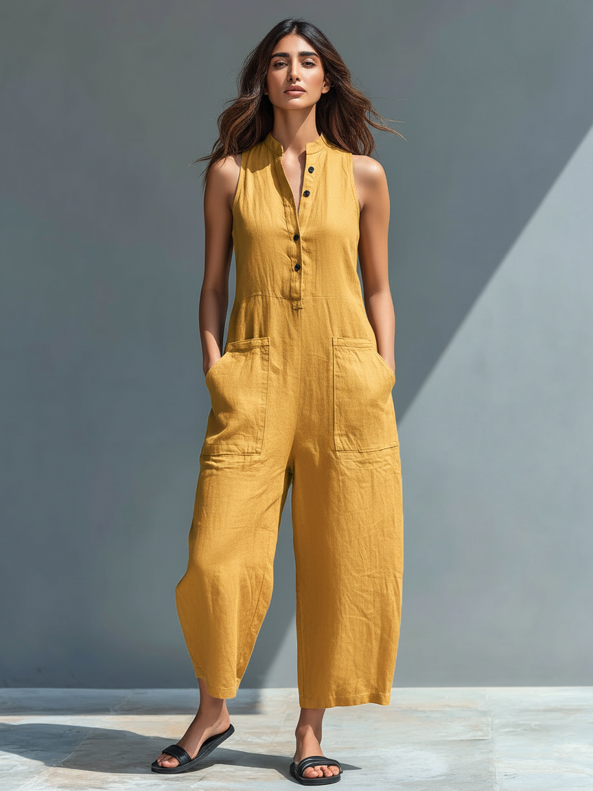 Ottoline | Sleeveless High-Neck Linen-Blend Jumpsuit