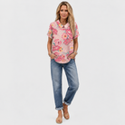 Dinah | Pink Floral Collared Top