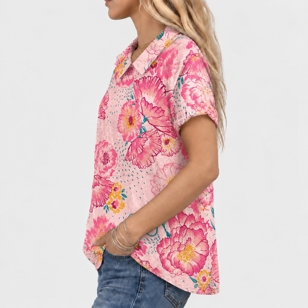Dinah | Pink Floral Collared Top