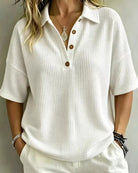 Ondine - Textured Waffle Polo Top – view 1