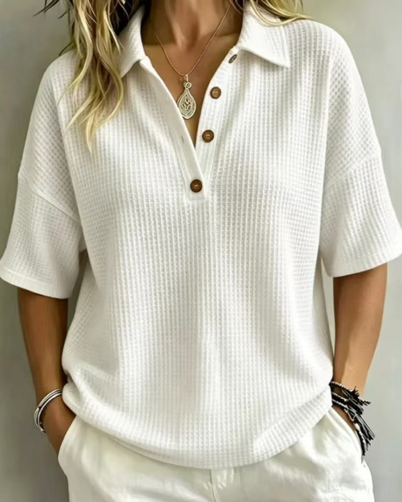 Ondine - Textured Waffle Polo Top – view 1