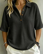 Ondine - Textured Waffle Polo Top – view 5