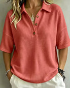 Ondine - Textured Waffle Polo Top – view 4