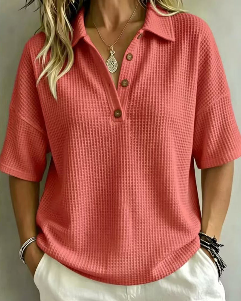 Ondine - Textured Waffle Polo Top – view 4