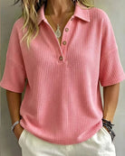 Ondine - Textured Waffle Polo Top – view 9