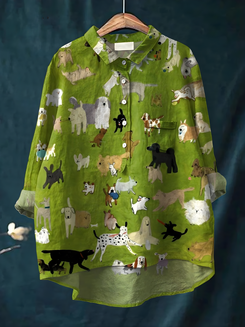 Kaya - Women's Cute Dog Art Print Casual Shirt