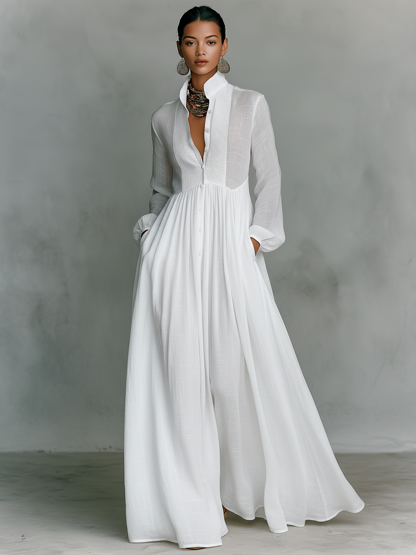 Romilly | Patchwork Stand-Collar Maxi Dress