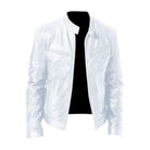 A grey Alden men's leather jacket paired with denim, perfect for a rugged yet stylish ensemble.