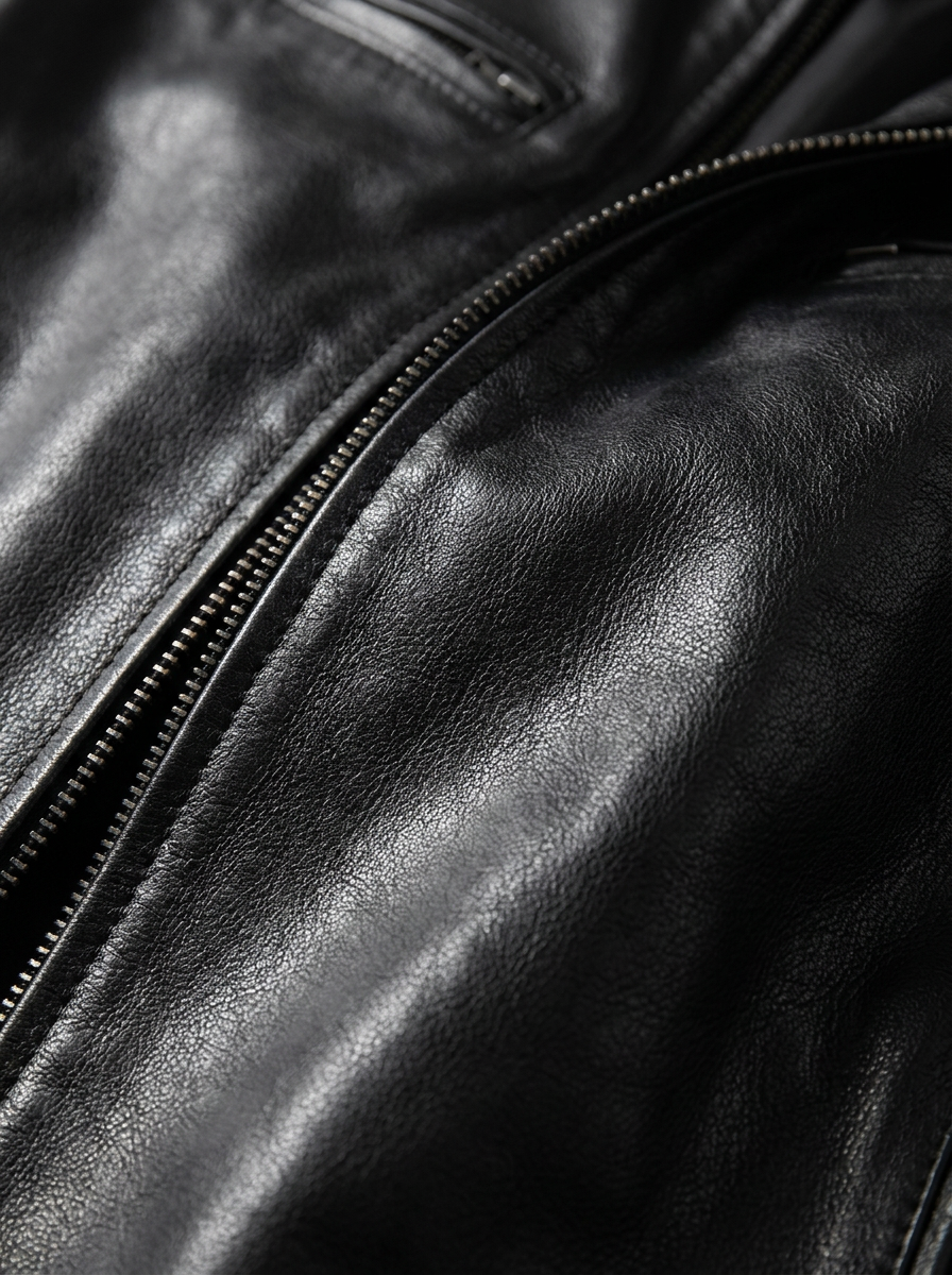 Side profile of the Alden leather jacket in dark brown, highlighting the tailored cut and quality stitching.