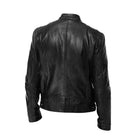 Alden men's leather jacket in burgundy, worn by a model in a casual setting, demonstrating its versatile appeal.