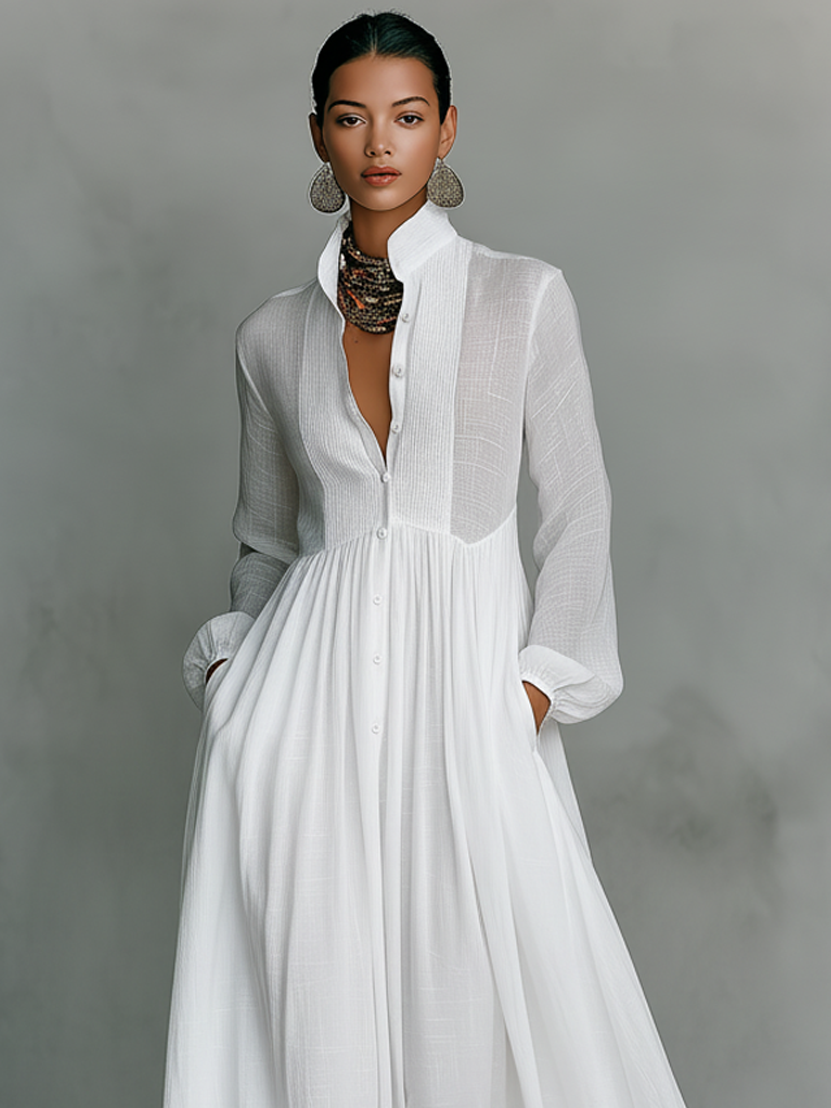 Romilly | Patchwork Stand-Collar Maxi Dress