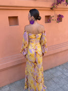 Back view of the versatile floral maxi dress, showing its full length and comfortable, sophisticated design.