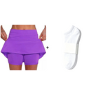 Leisure activity shot with a model in the purple skort, demonstrating its versatility for different occasions.
