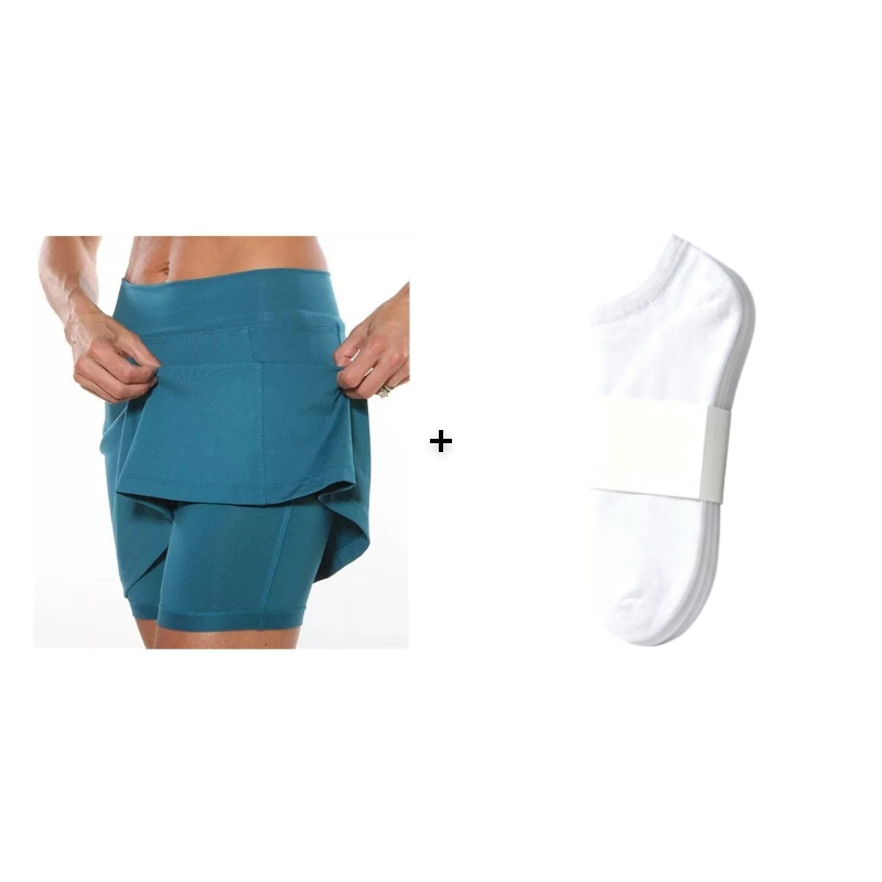 Front view of a navy blue anti-chafing active skort, a classic color for versatile athletic wear.