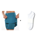 Front view of a navy blue anti-chafing active skort, a classic color for versatile athletic wear.