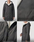 Detail of the Elara parka's cuff and sleeve, showing the quality stitching and durable construction.