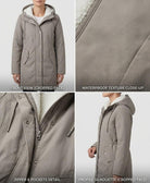 Overhead view of the Elara waterproof parka, showcasing its complete design and ready for any weather.