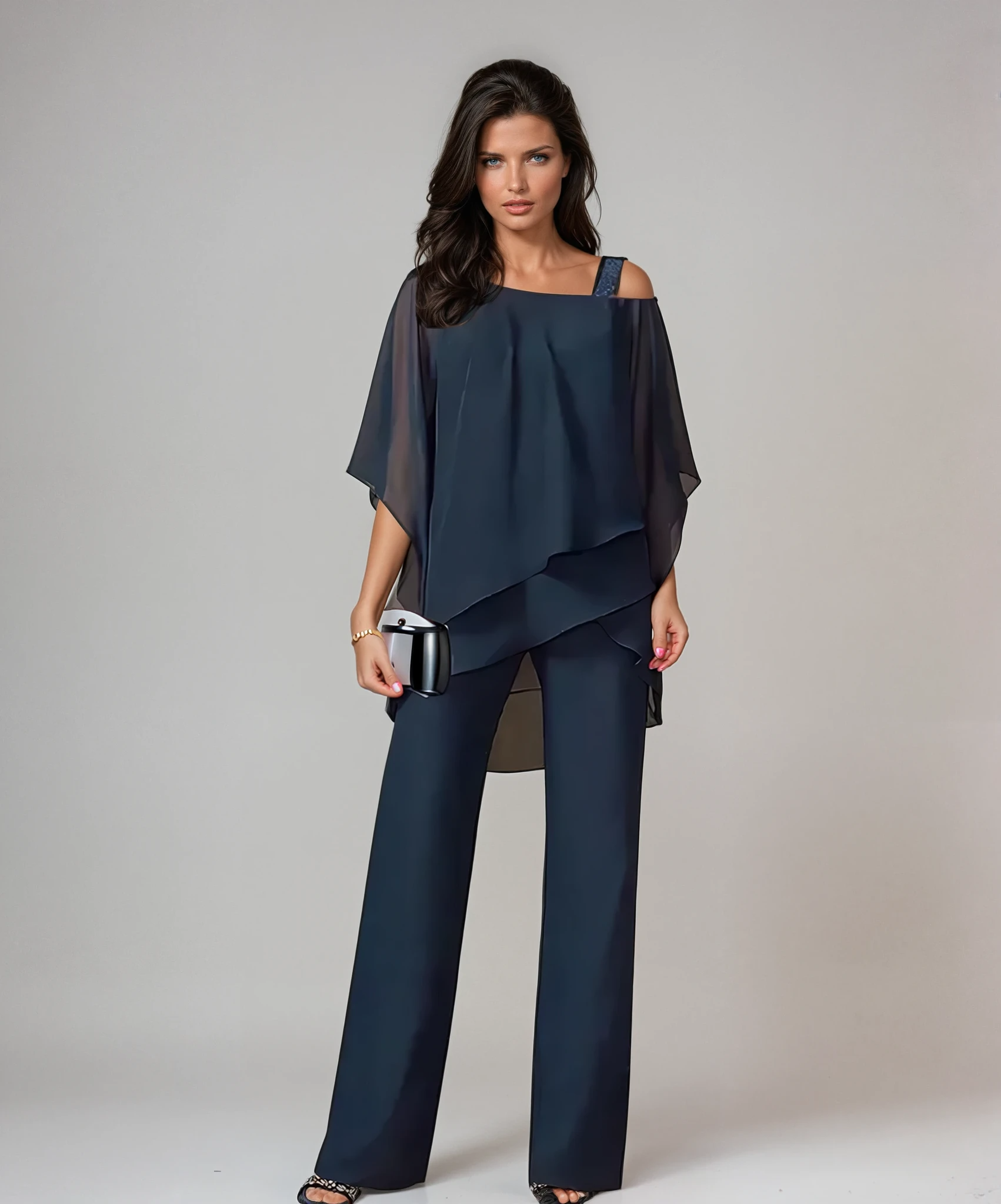 Back view of the elegant Elara two-piece set, demonstrating its comfortable fit and sophisticated lines.