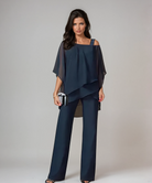 Back view of the elegant Elara two-piece set, demonstrating its comfortable fit and sophisticated lines.