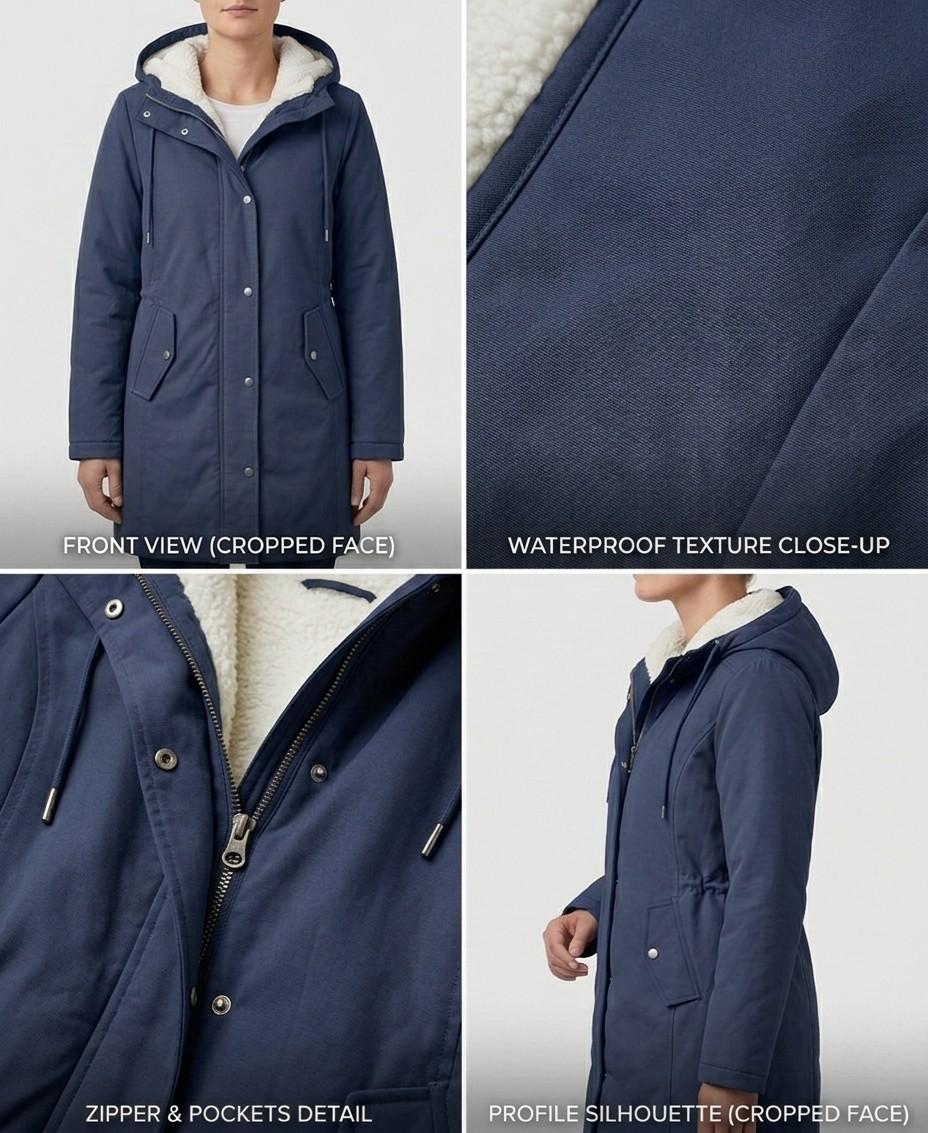 Detail shot of the super-soft fleece lining inside the Elara parka, emphasizing its warmth and comfort.