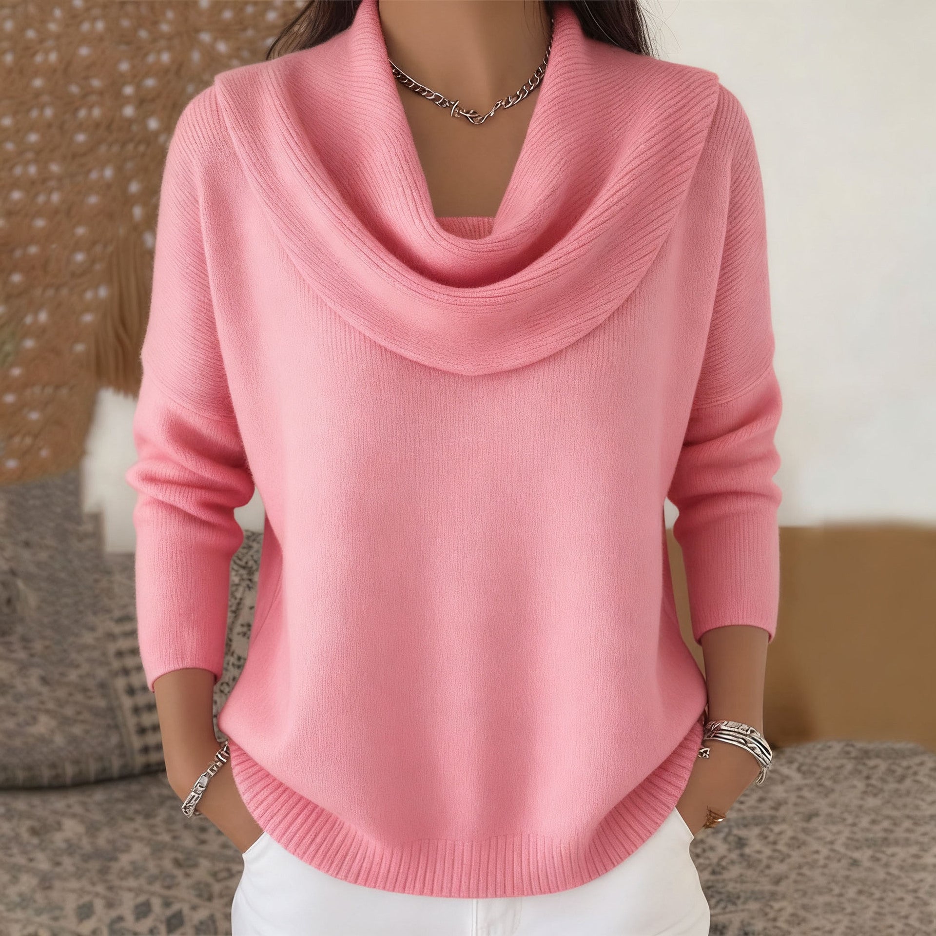 Side profile of the Elina comfort fit pants, highlighting the drape of the fabric and flattering cut.