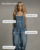 Detailed view of the large, functional pockets on the relaxed fit jumpsuit.