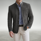 Front view of the Florian tailored formal blazer in a classic grey, showcasing its refined silhouette and fabric texture.