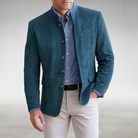 Back view of the Florian tailored formal blazer, showing the smooth drape and construction details from behind.