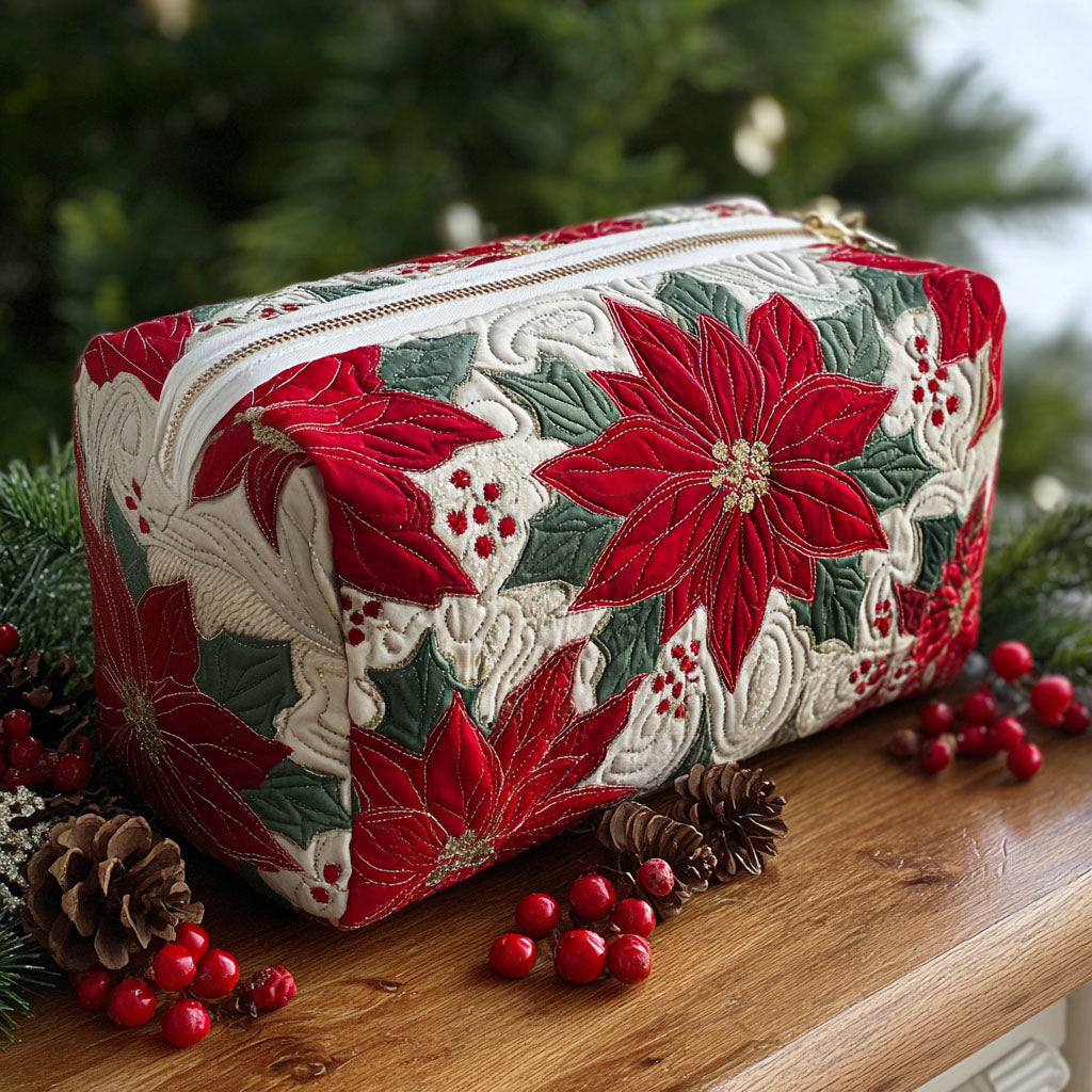 Inez quilted cosmetic bag with stella di natale print, front view on a white background, showcasing texture and design.