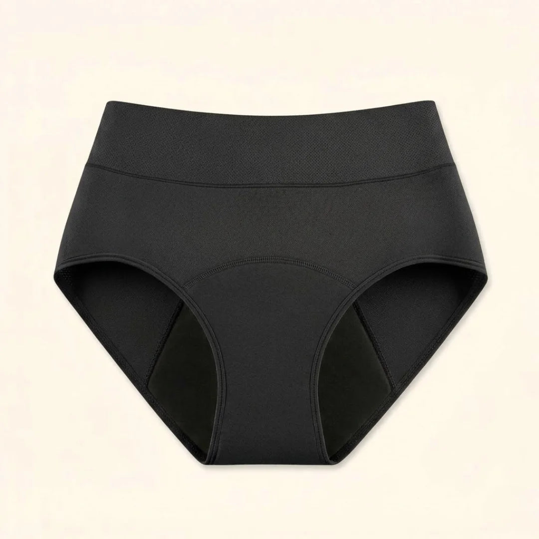 Close-up detail of the fabric texture on the black Kaelin leak-proof underwear, highlighting its soft, breathable material.