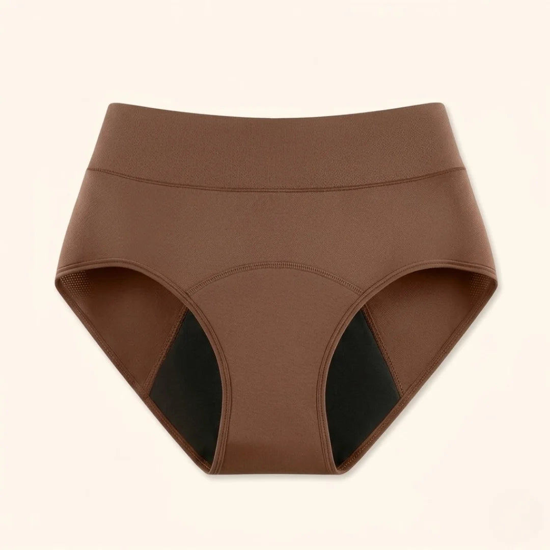 Rear view of the black Kaelin leak-proof underwear, emphasizing the full coverage and discreet silhouette.