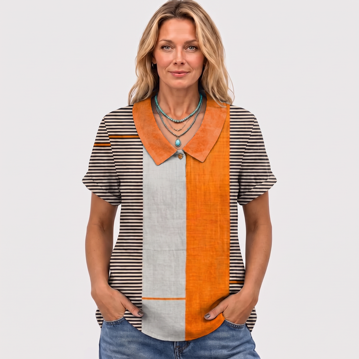 Kathleen | Colourblock Collared Top