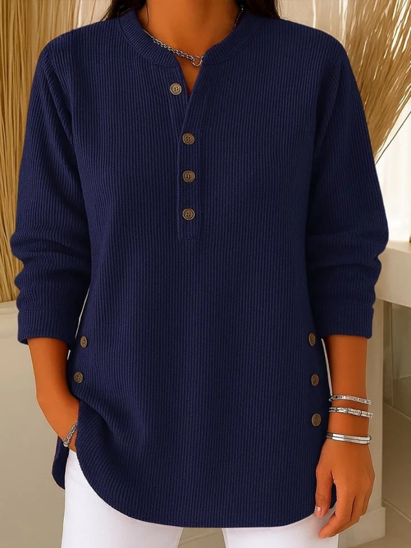 Side profile of the Kiera comfortable shorts, highlighting their relaxed drape and length.