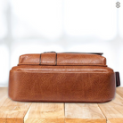 Back view of the Caleb minimalist shoulder bag, showing its clean lines and comfortable fit against the body.