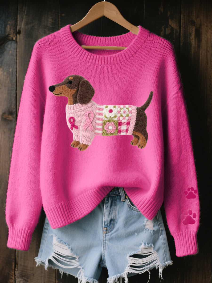 Front view of the Maeve T-shirt, showcasing its relaxed fit and the full dachshund graphic on a light background.