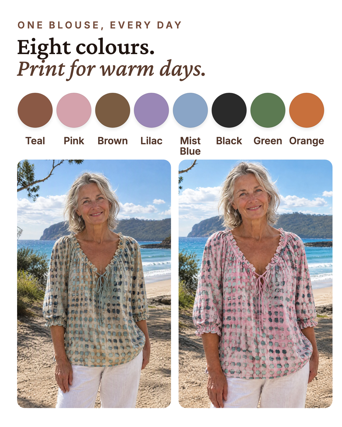 Green Xylia blouse featuring its comfortable, loose fit, making it an ideal everyday blouse.